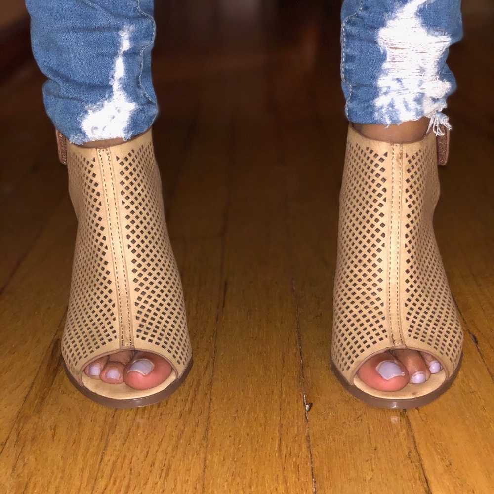 Cute Tan peep toe and heel booties